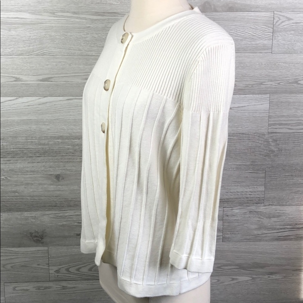 Eddie Bauer Cream Crop Cardi Knit Cotton Sweater - Picture 2 of 10